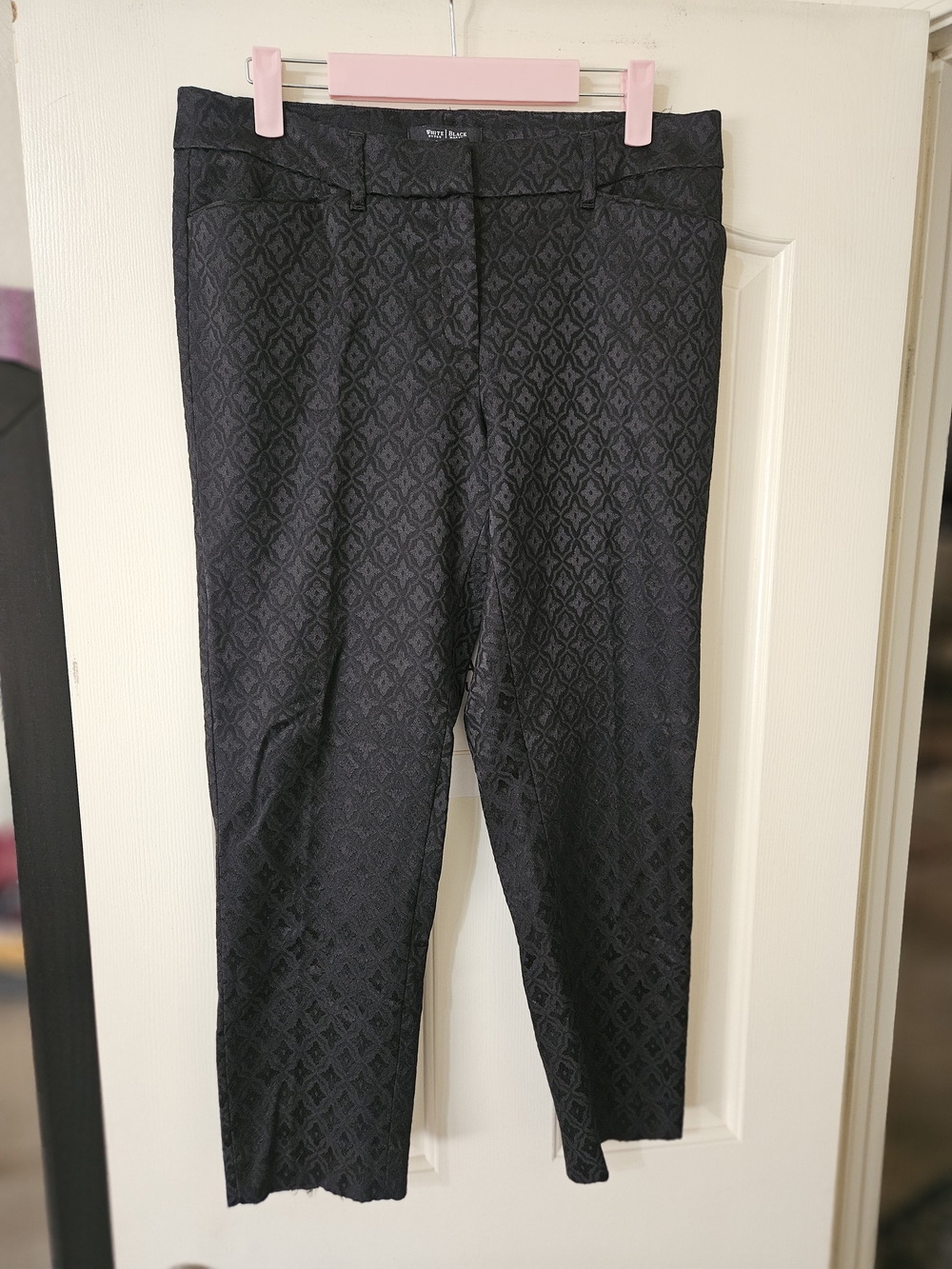 White House Black Market Petite Slim Ankle Black Textured Pants